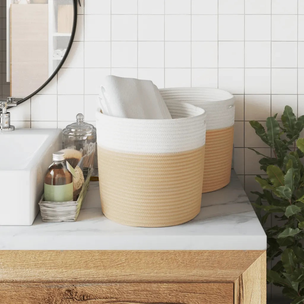 Cestini Portaoggetti 2 pz Beige e Bianco ?28x28 cm in Cotone CFW7767553