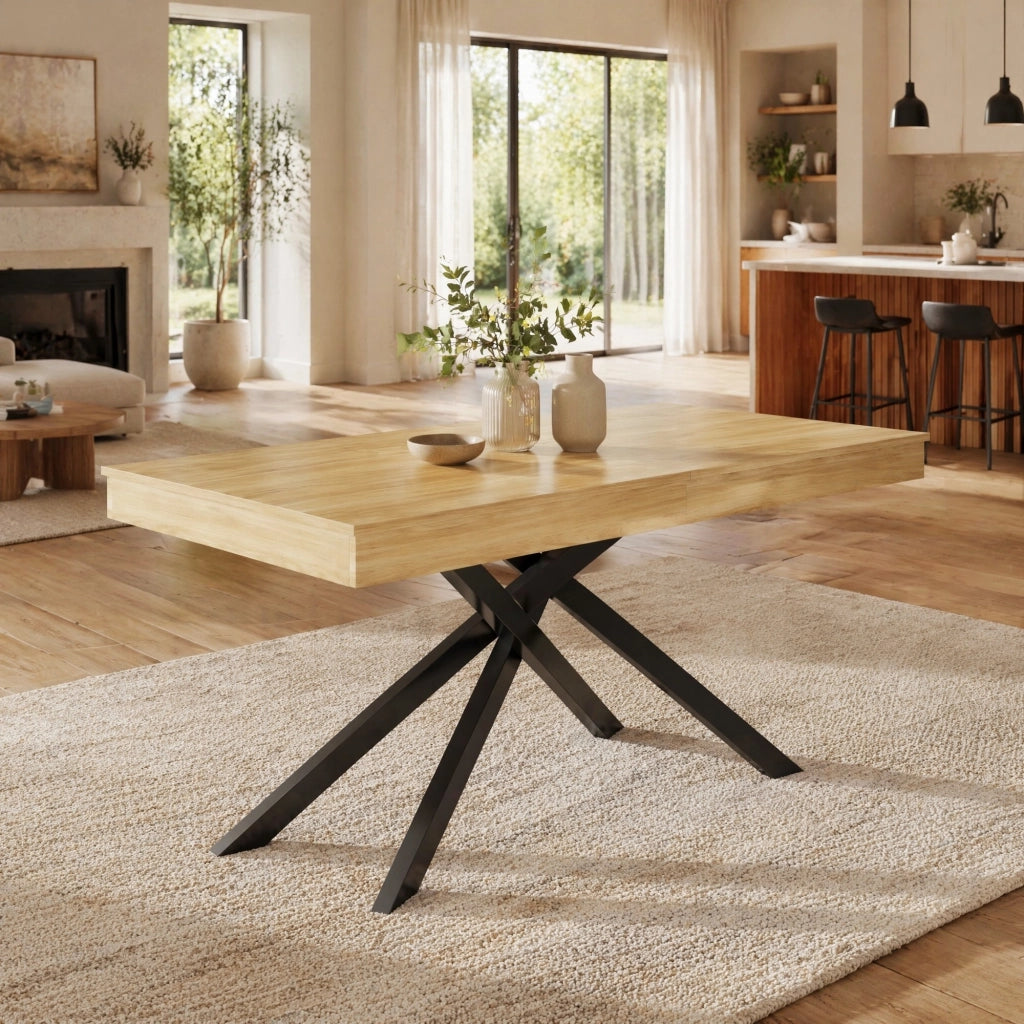 Tavolo da pranzo allungabile 140-180 cm, 6-8 posti, struttura stabile, piano spesso 93 mm, colore Rovere