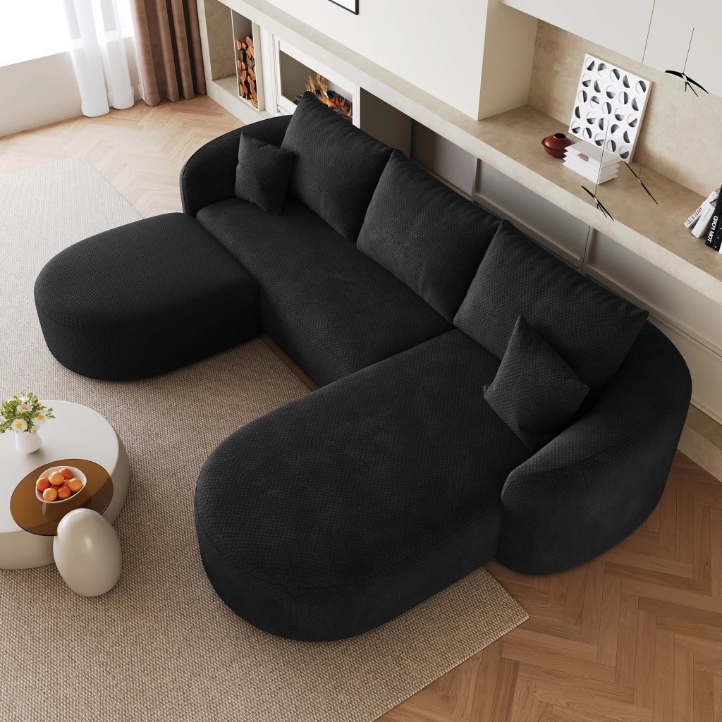 Divano angolare modulare a U senza montaggio in tessuto nero 266 × 168 × 85 cm