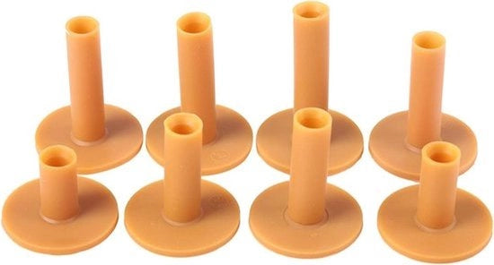 Set di Tee in Gomma per Golf - 8 pezzi - Indistruttibile - Base per Driving Range - Mat per allenamento per driving range - Dimensioni variabili 35 mm, 42 mm, 54 mm, 60 mm, 65 mm, 70 mm, 75 mm e 80 mm