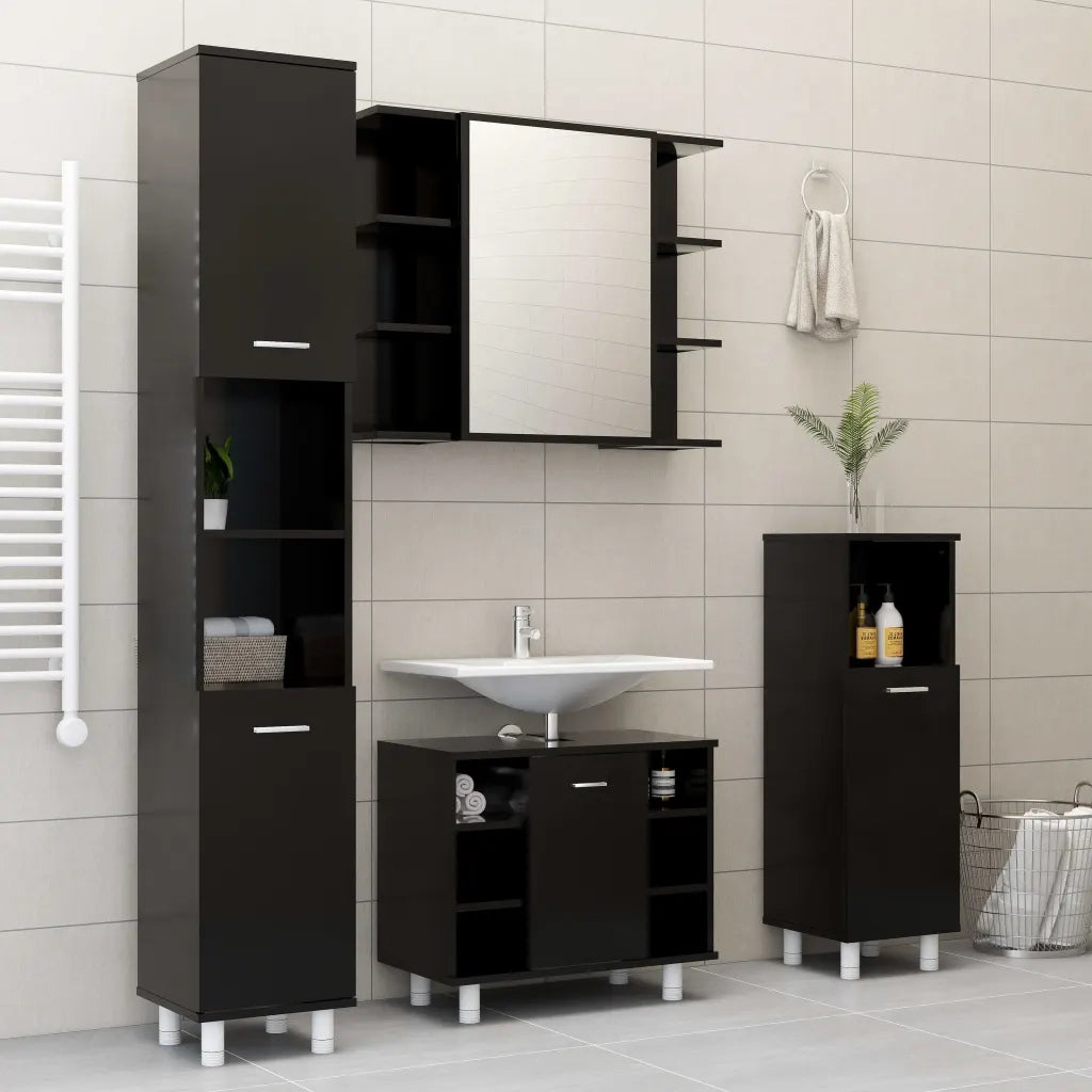 Mobile da Bagno | Armadio da bagno Nero 30x30x95 cm in Legno Multistrato