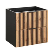Mobile sottolavabo KINOKO – 2 cassetti – Finitura a doghe in legno naturale e nero – L60 × P46 × H57 cm – Da appendere