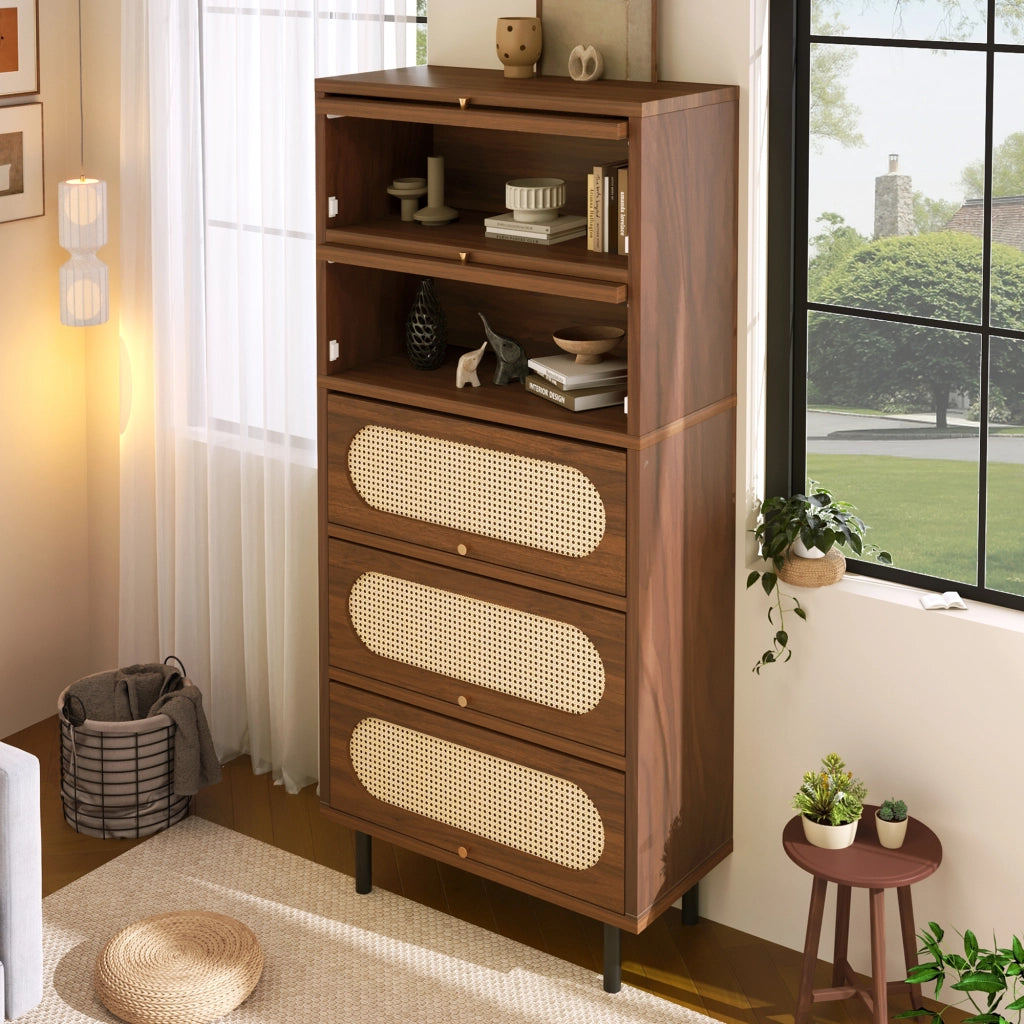 Credenza con 5 ante a ribalta e vani - per soggiorno - in MDF e metallo - 80×40×163 cm