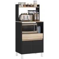 Mobile porta microonde, con armadio, cassetto e mensola superiore, 60 x 40 x 131 cm Quercia e nero