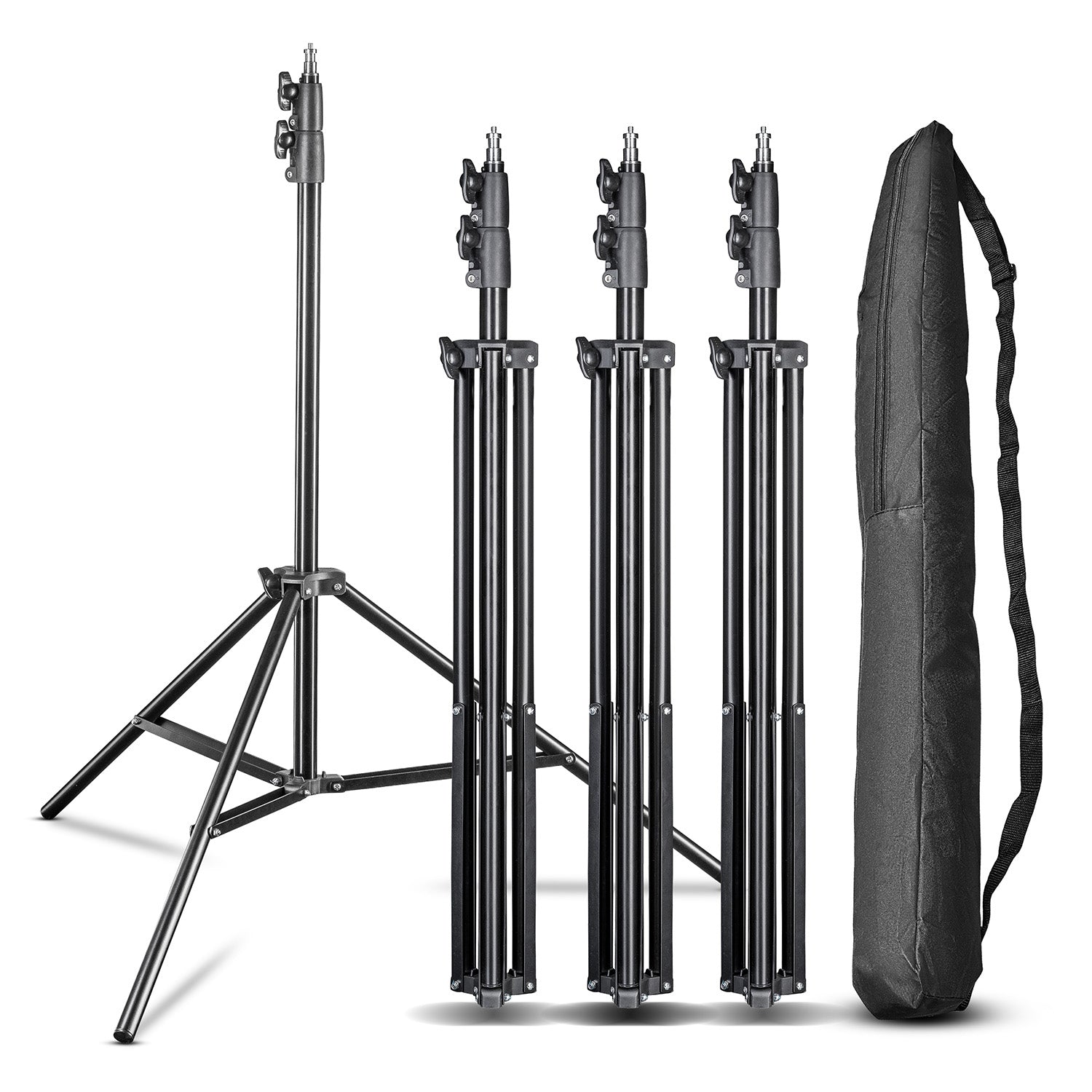 Set 4 stativi per luci FT-8051 max 5 kg e altezza fino a 260 cm, cavalletto fotografico per faretti LED flash ring light attrezzature foto e video, adattatore 3/8" e borsa