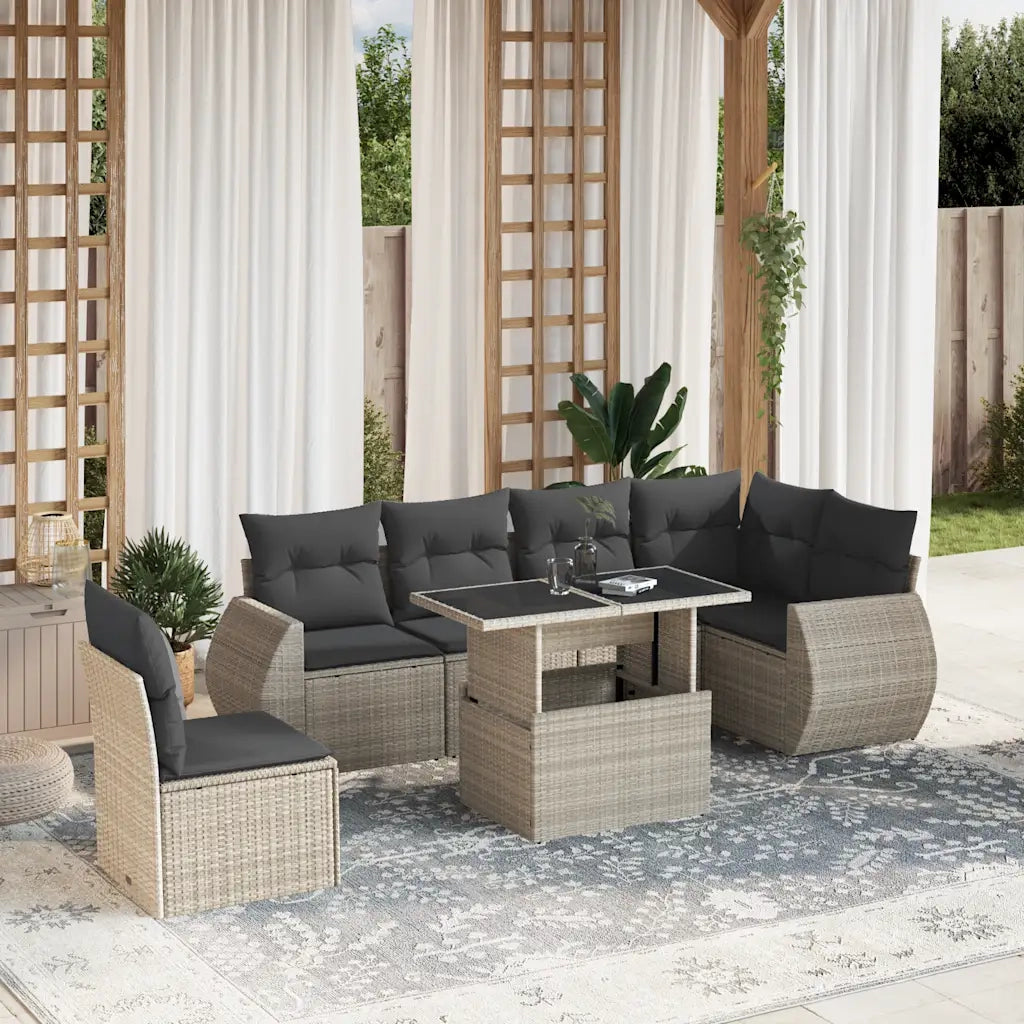 Set Divani da Giardino 7pz con Cuscini Grigio Chiaro Polyrattan