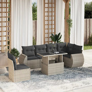 Set Divani da Giardino 7pz con Cuscini Grigio Chiaro Polyrattan