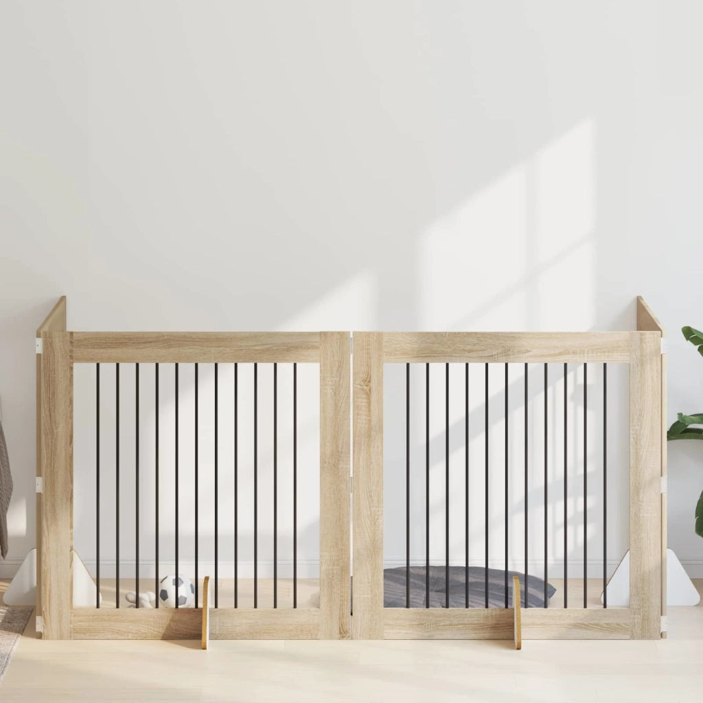 Cancello per cani con supporti 4 pcs Rovere Sonoma 100 x 100 cm 892032