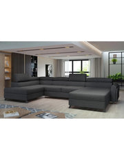 Divano panoramico Grigio scuro 5 posti angolo sinistro letto 110x300cm CLOTIS
