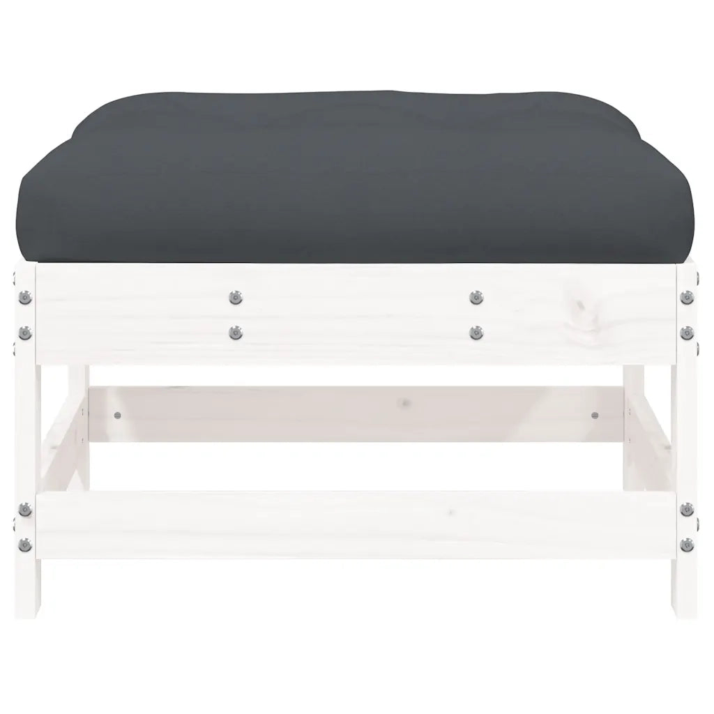 Sedia da giardino-Poggiapiedi Giardino con Cuscini 2pz Legno Massello Pino Bianco 373686