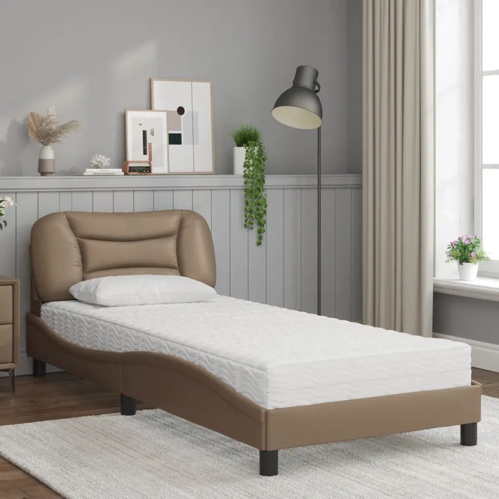 Letto con Materasso Hvar Cappuccino 90x200 cm in Similpelle 3208700