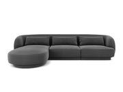Cosmopolitan Design - Divano angolare sinistro "Tulum" 4 posti in velluto grigio 