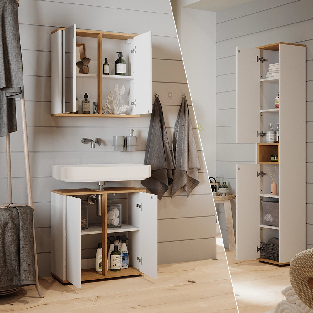 Vicco Set mobili bagno Bianco/Artisan 3 parti con colonna