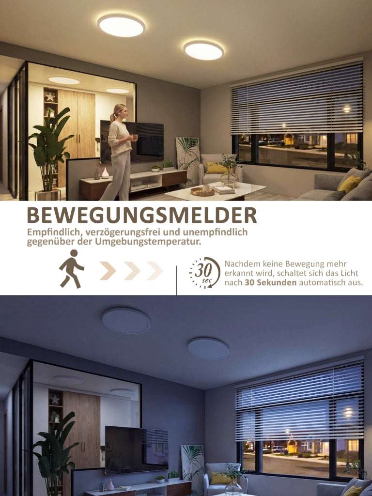 ZMH Lampada da Soffitto LED con Sensore di Movimento 18W 29cm Rotonda 4000K Radar per Corridoio Scala