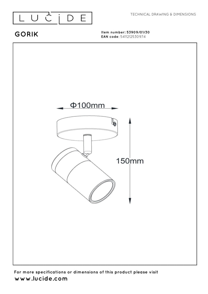 Faretto soffitto GORIK 1xGU10 nero oro rotondo Lucide