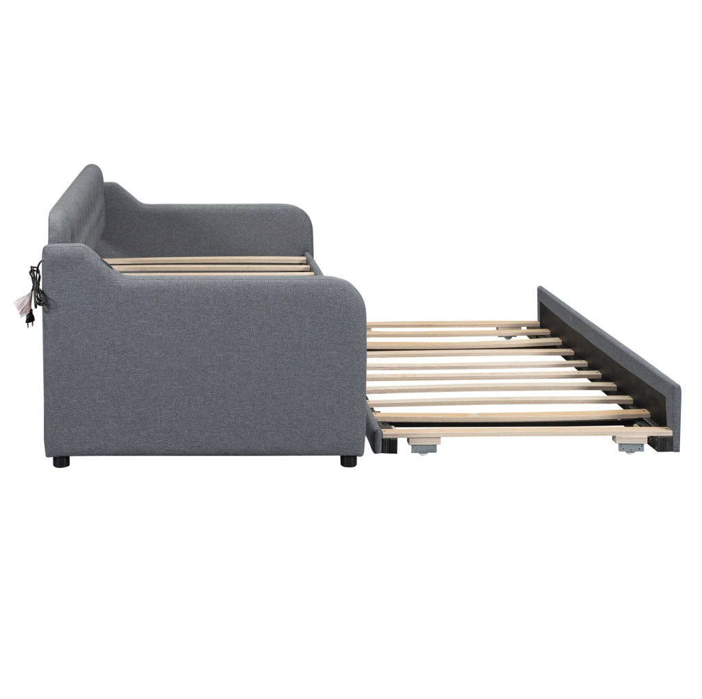 Divano letto 90x200 cm con letto estraibile; lino; grigio