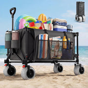 Carrello da Spiaggia Pieghevole 200L 150KG, Carrello Spiaggia per Tutti i Terreni con Ruote PU Extra Larghe 21.5x10cm, Carretto Pieghevole Maniglia Regolabile 90° per Spiaggia, Campeggio,Grigio