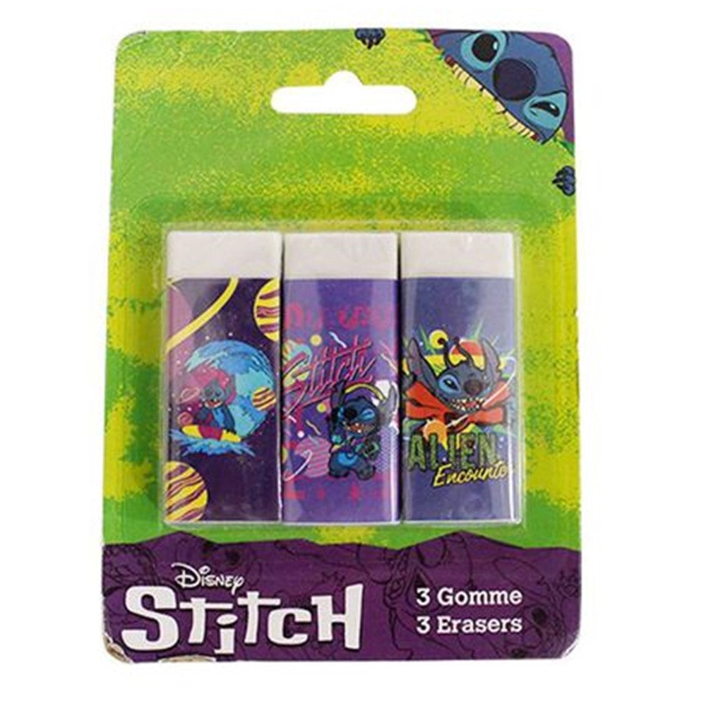 Trade Shop - Set 3 Pz Gomme Per Cancellare Stitch Cancelleria Per Scuola Regalo Festa Bambini 961112 -
