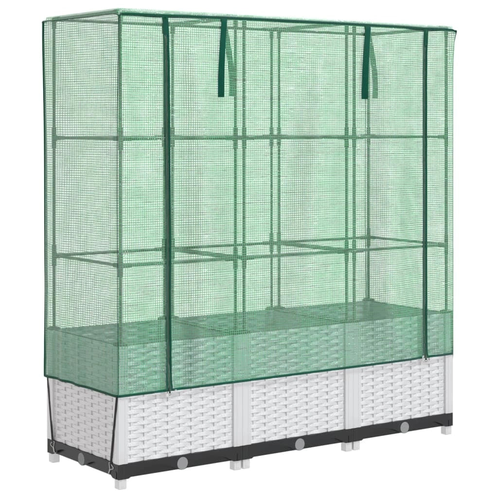 Aiuola rialzata/fioriera con copertura effetto rattan 120 x 40 x 138 cm bianco 02_0038737