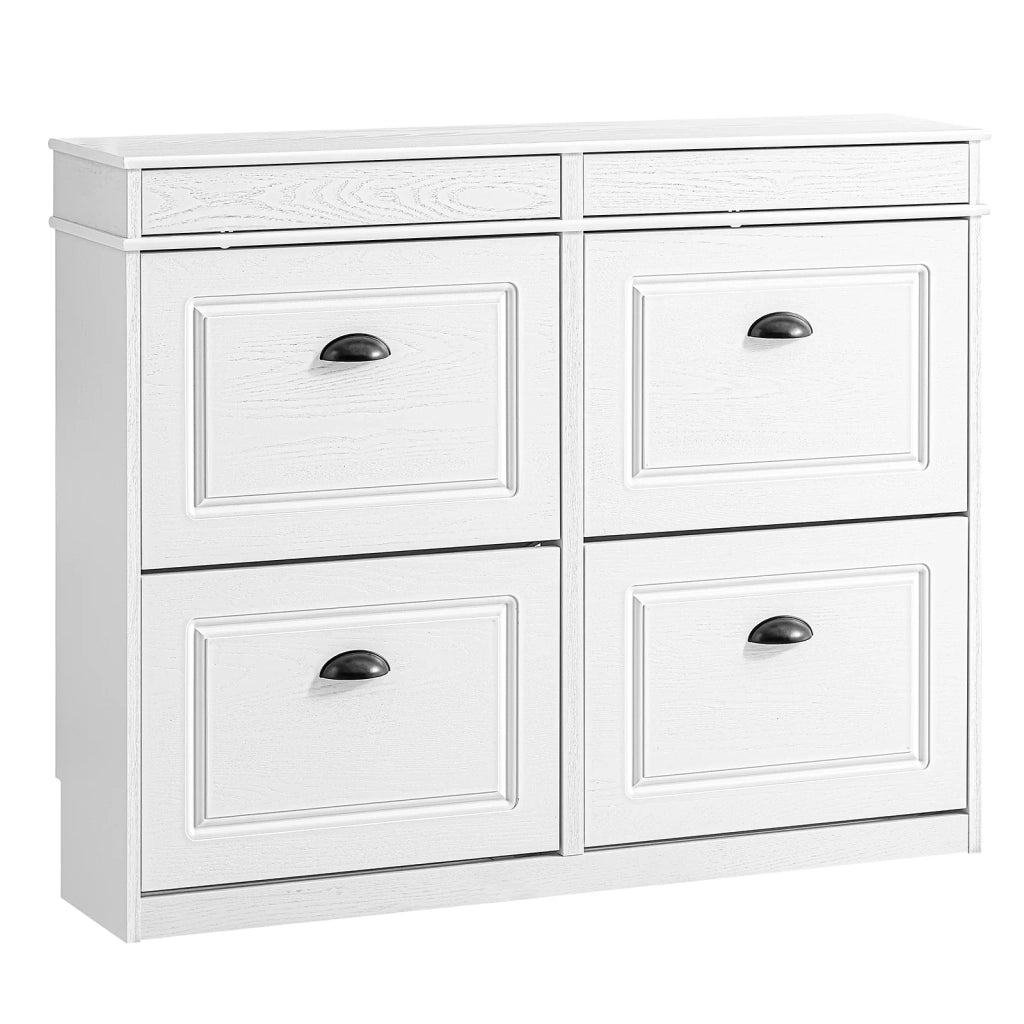 SoBuy FSR79-WG Scarpiera Salvaspazio Slim Mobiletto da Ingresso con 4 Ante a Ribalta Armadio Portascarpe Scarpiera Moderna per Ingresso, Corridoio o Camera 103x23x82cm Effetto Legno Invecchiato Bianco