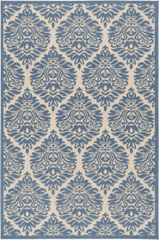 Tappeto a basso pelo damascato per interni e esterni - crème e blu 122 x 183 cm