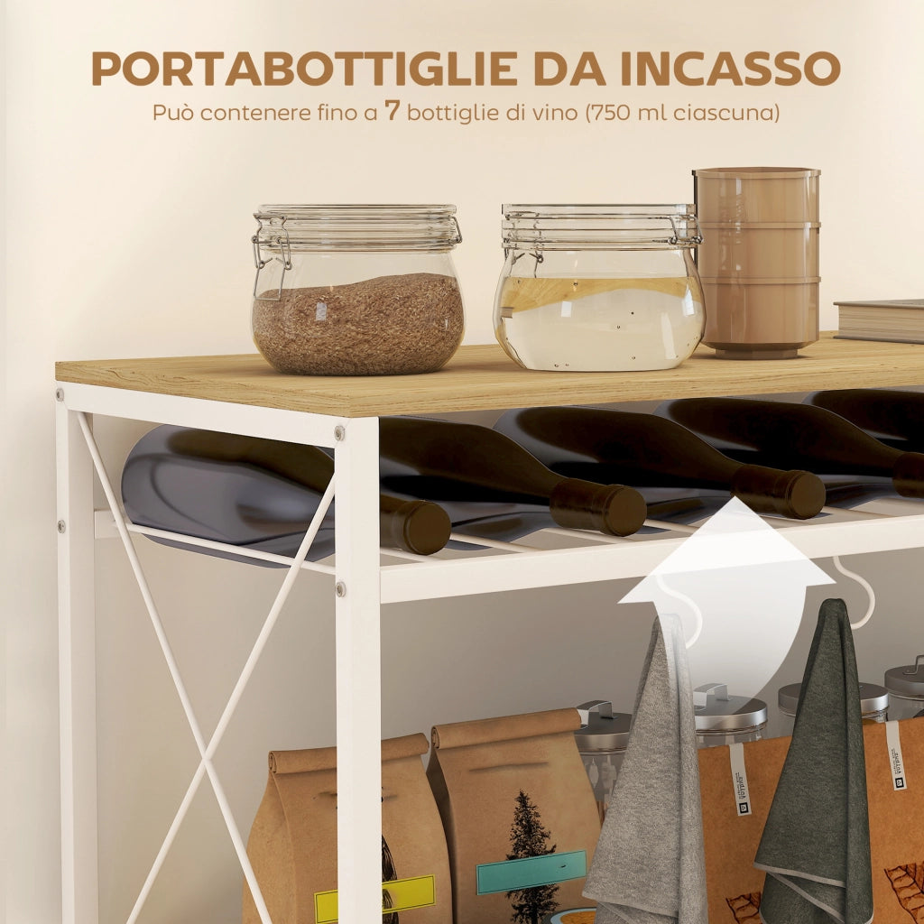 Carrello Portavivande a 4 Livelli con Portabottiglie ¨C zephmum ¨C Legno e Metallo, 96.5x38x96.7 cm