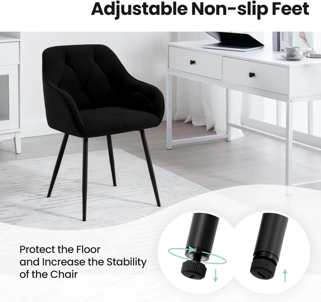 Set di 2 Sedie da Pranzo con Braccioli e Schienale, Sedie Cucina Moderna in Velluto, Poltrone da Salotto con Gambe in Metallo, Sedie ergonomiche per Ufficio, Bar, Nero, EZS02sz-2