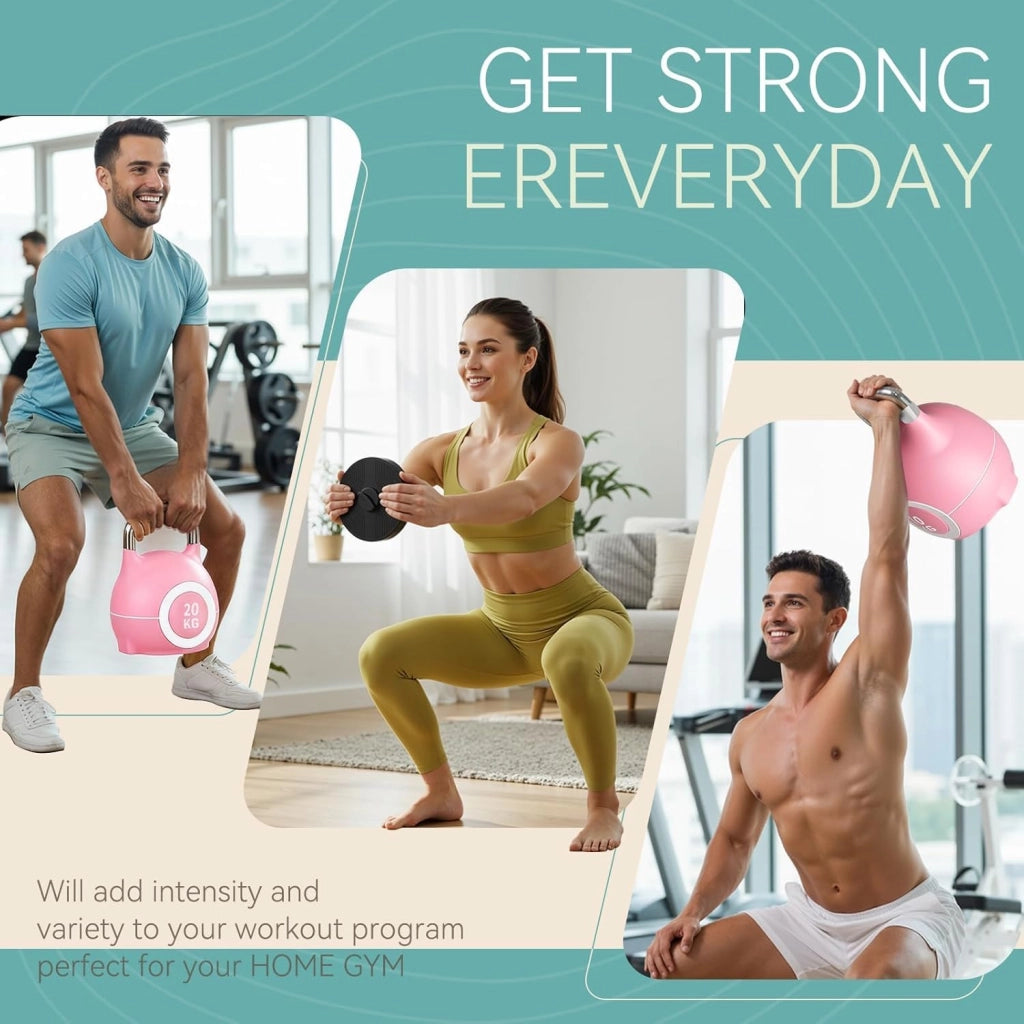 Kettlebell Regolabile 7 in 1, 20 kg Kettlebell con 7 Livelli di Peso, Manubrio per Allenamento a Casa & Fitness, Ideale per Allenamento Completo del Corpo, Compatto & Salvaspazio (Nero, 20KG)