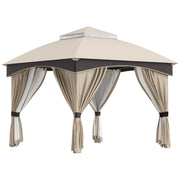 EasyComfort Gazebo da Giardino 3x3m in Acciaio con Doppio Tettuccio e Tende, Beige e Grigio