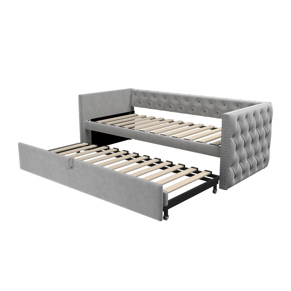 Letto Imbottito Estraibile con Rete a Doghe ¨C Xylo ¨C Velluto Grigio Chiaro 90x200