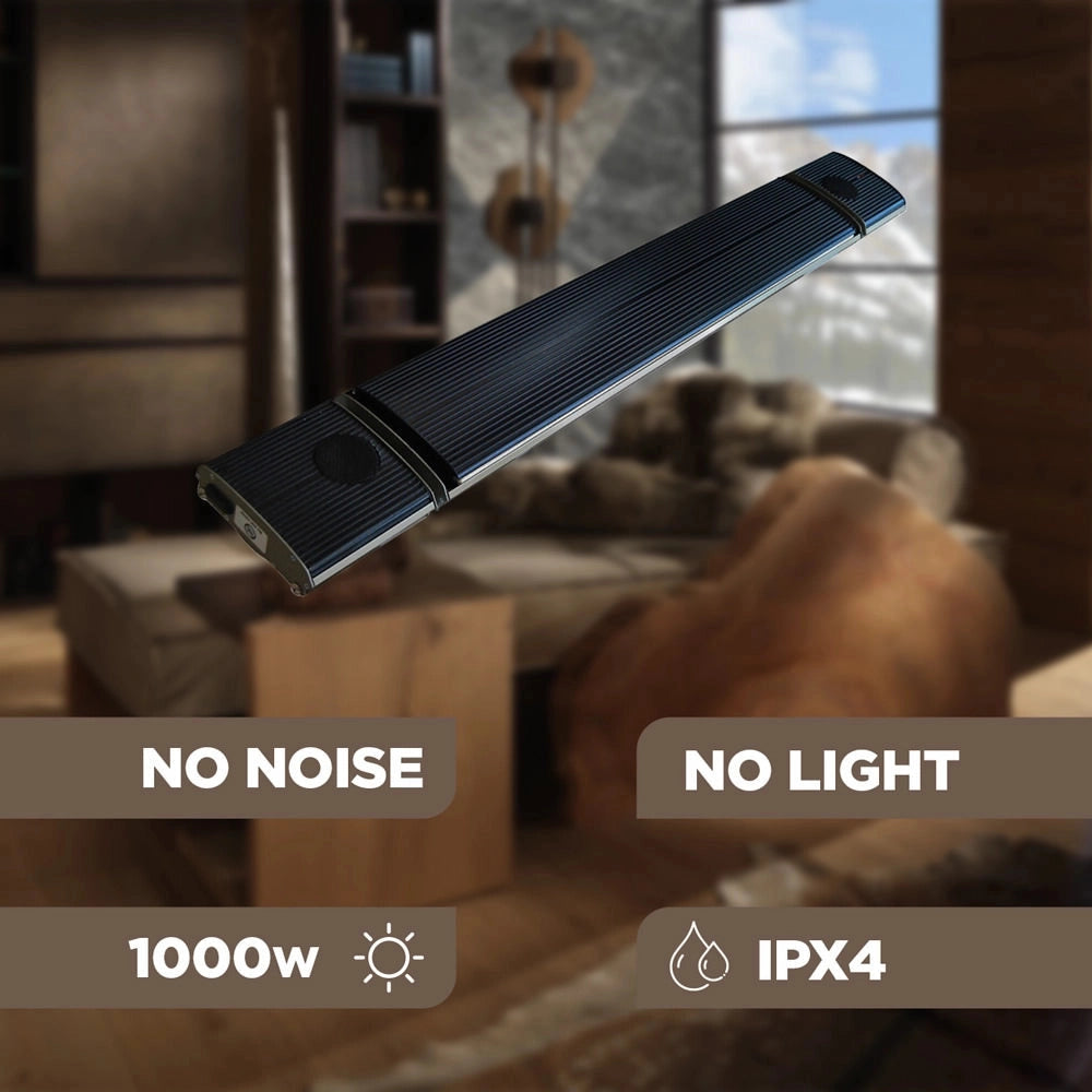 Pannello Radiante Riscaldante ad Infrarossi 97x18,9x6,7 cm 1000W con Cassa Bluetooth Sined  Nero
