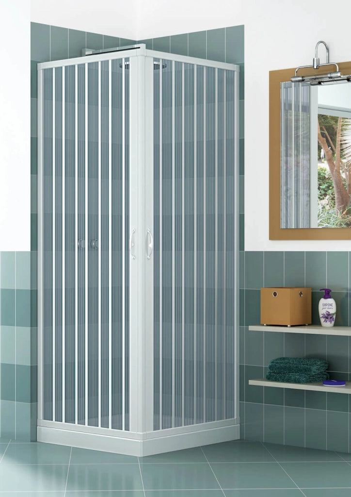 Box Doccia Angolare 80x80 cm 2 Ante a Soffietto in PVC H185 Caldoni Manen Bianco