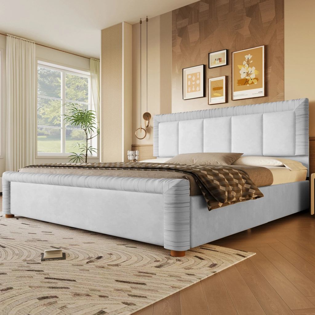 Letto imbottito grigio 180x200 cm in velluto francese con 2 cassetti