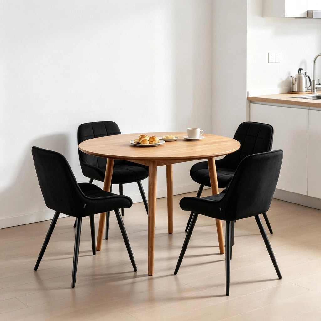 SEDIE da pranzo Set 4 pezzi in velluto nero, altezza seduta 47 cm