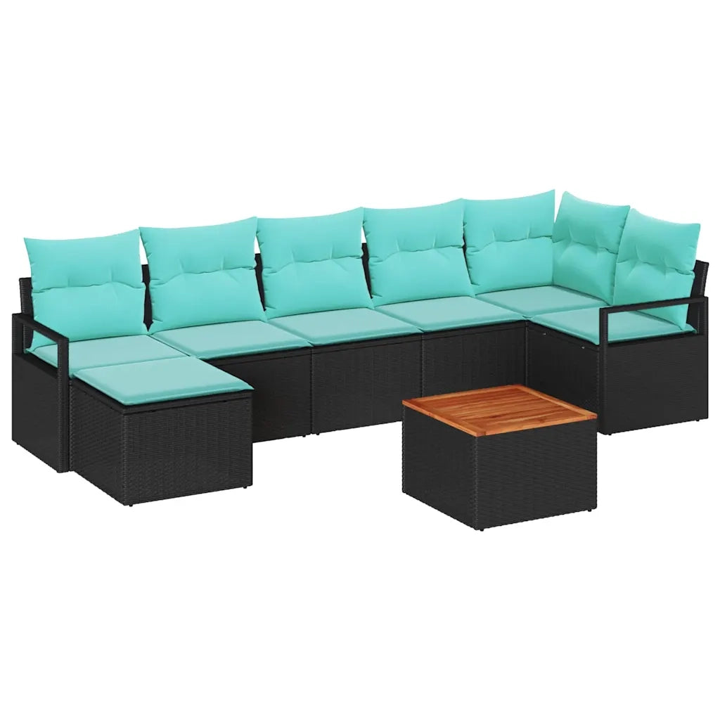 Set Divano da Giardino con cuscino 8 pcs Nero polyrattan