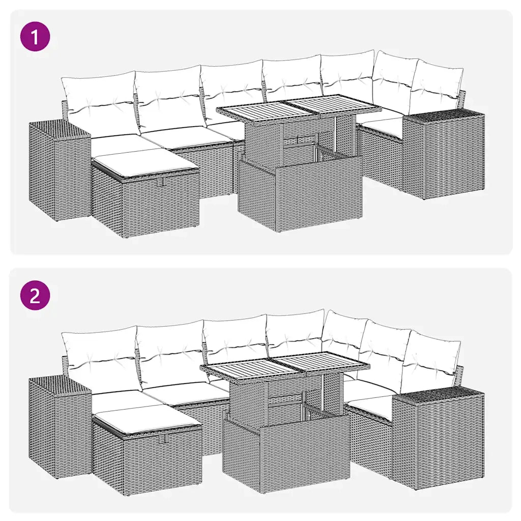 Set Divano da Giardino 8pz con Cuscini Grigio Polyrattan Acacia 3328093