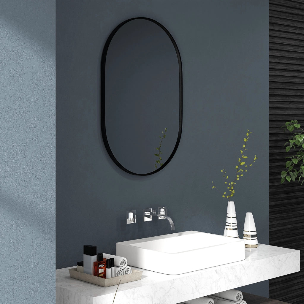Specchio Bagno Ovale con Cornice Alluminio ¨C Zephmum ¨C 60x90 cm Nero