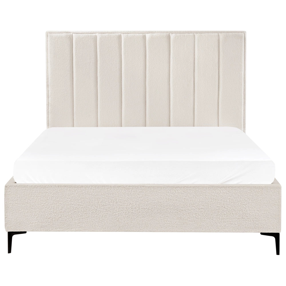 Letto Matrimoniale con Contenitore in tessuto bouclè bianco sporco 160 x 200 cm gambe in metallo Nero