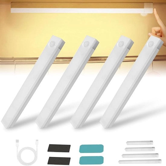 4 Pezzi di Sensore di Movimento senza Martellamento Lampade LED a Carica Magnetica Sottile per Interni, Bianco Caldo 10 cm/3,9 pollici