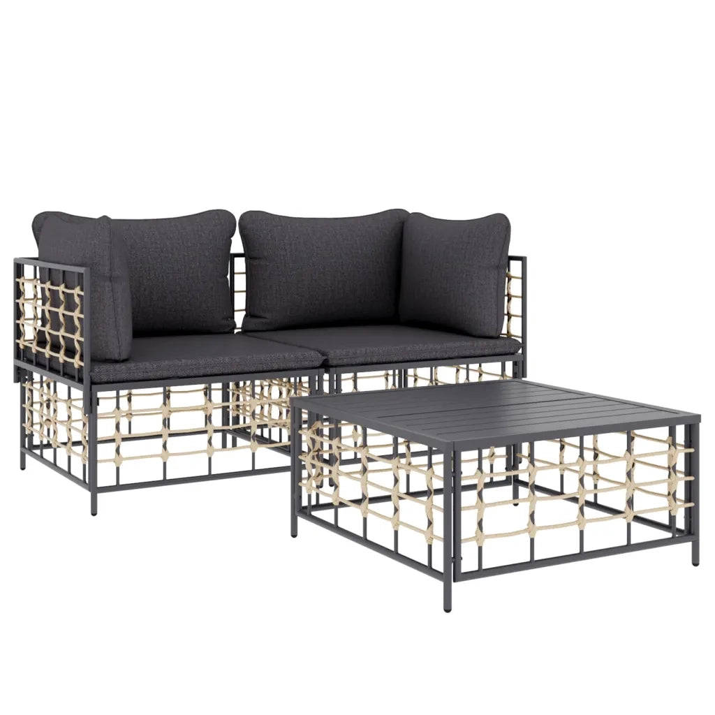 Set Divani da Giardino 3 pz con Cuscini Antracite in Polyrattan 3186693
