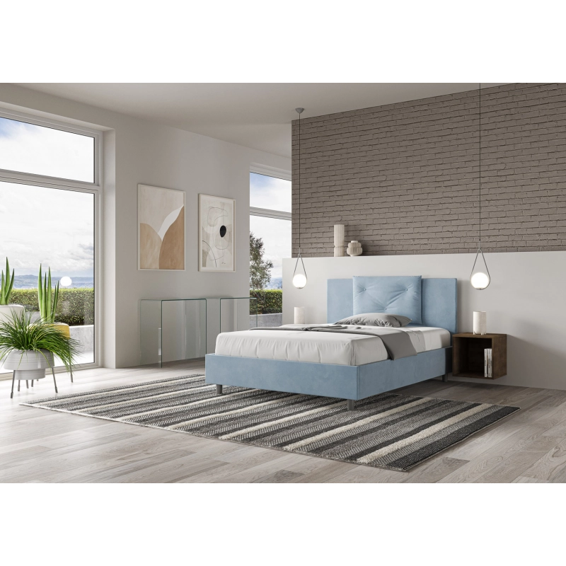 Letto imbottito Matrimoniale francese 140x210 cm Appia - Con rete,Microfibra,Azzurro