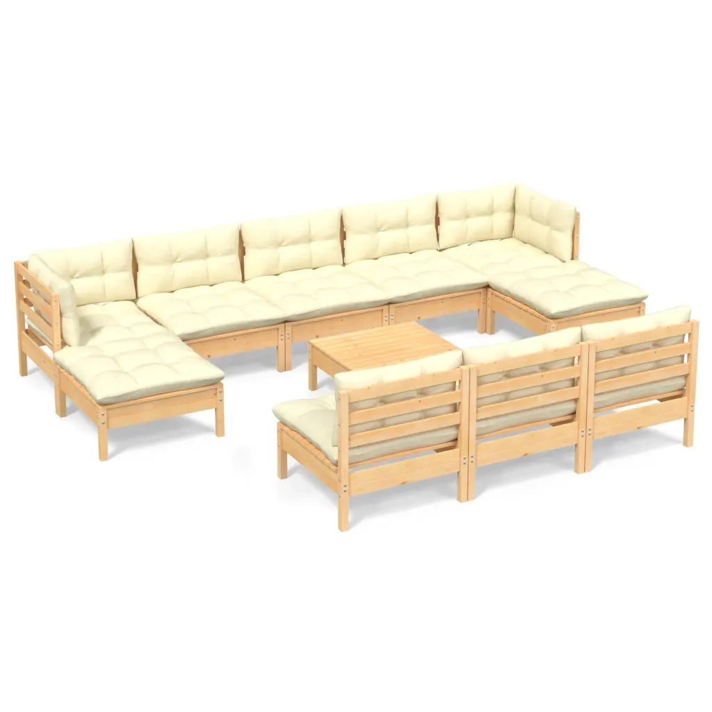 Set Divani da Giardino 11 pz con Cuscini Crema in Massello di Pino cod mxl 41432
