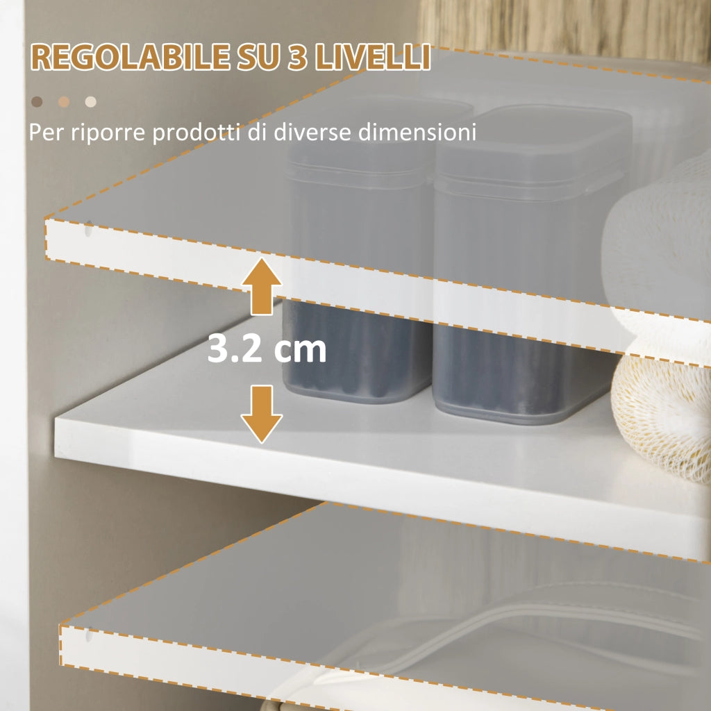 Mobile Bagno con Anta e Ripiano Aperto ¨C zephmum ¨C Legno, Quercia e Bianco, 31.5x30x91cm