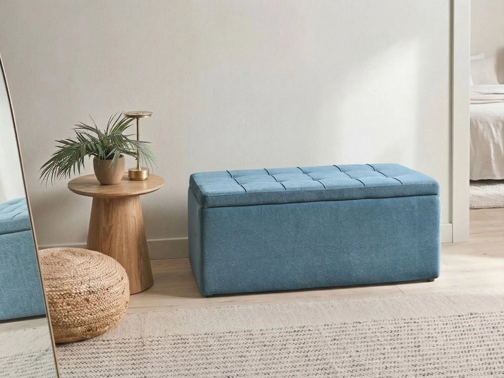 Ottomana blu 100 x 42 x 40 cm in tessuto poliestere Poggiapiedi imbottito Soggiorno Stile Moderno