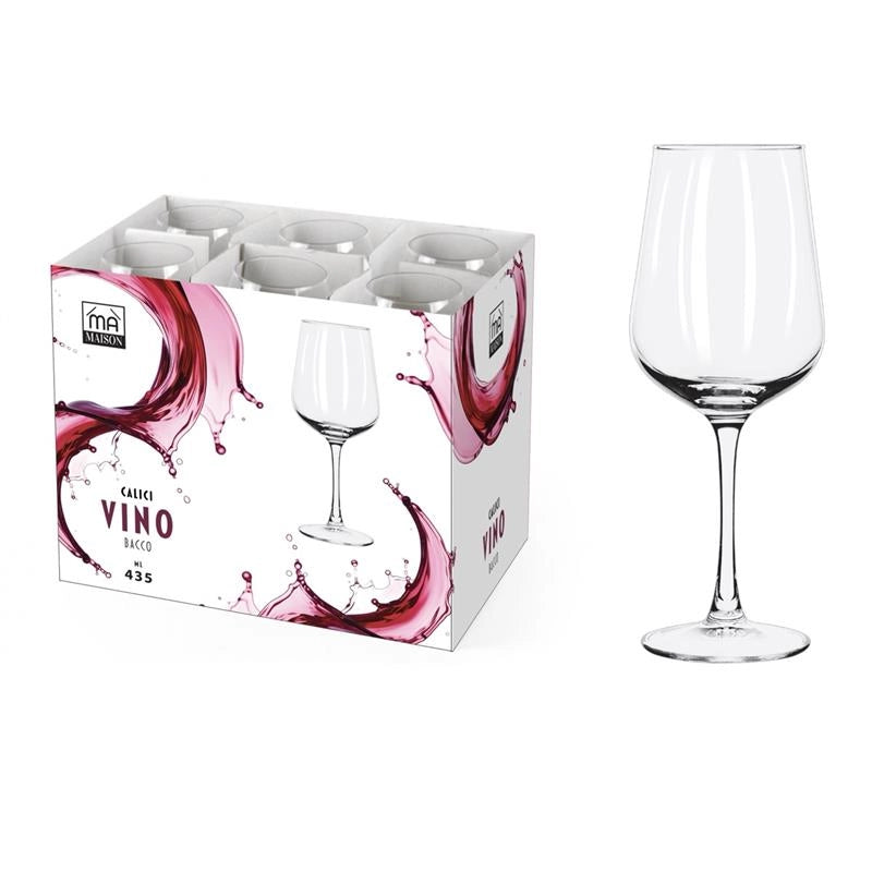 MA MAISON BACCO SET 6 CALICI DI VETRO PER VINO 435ML