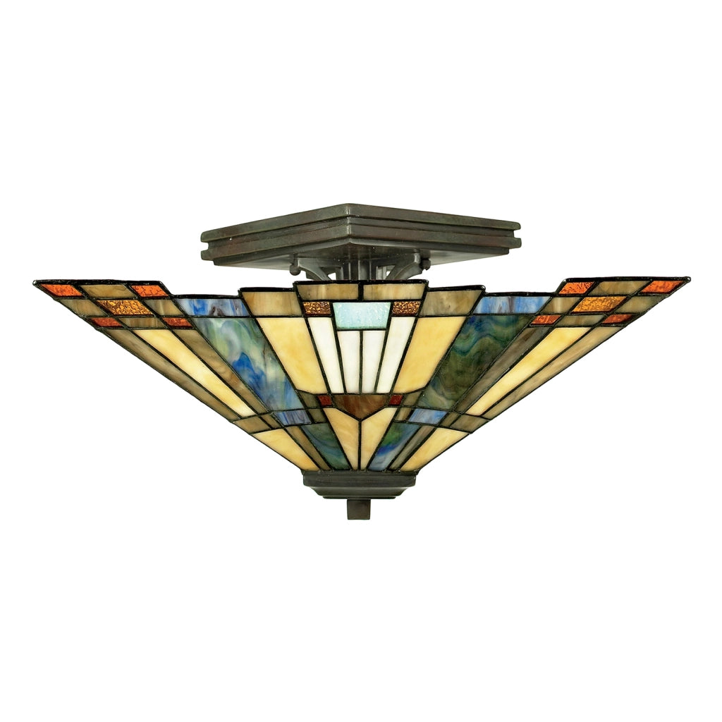 Lampada a Soffitto Tiffany Inglenook Metallo Bronzo Valiant 2 Luci E27