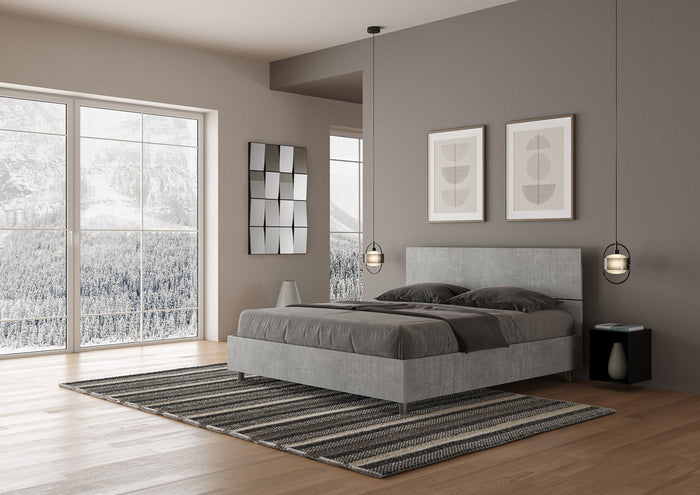 Letto Matrimoniale 160x200 cm con Rete e Contenitore Testata Dritta Demas Grigio