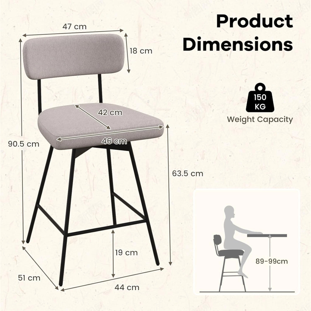 Set di Sgabelli da Bar 2, Sgabelli da Bar Girevoli 360º con Sedile Imbottito, Schienale Curvato e Poggiapiedi in Metallo, per Cucina e Sala da Pranzo (Beige/Grigio) (Beige)