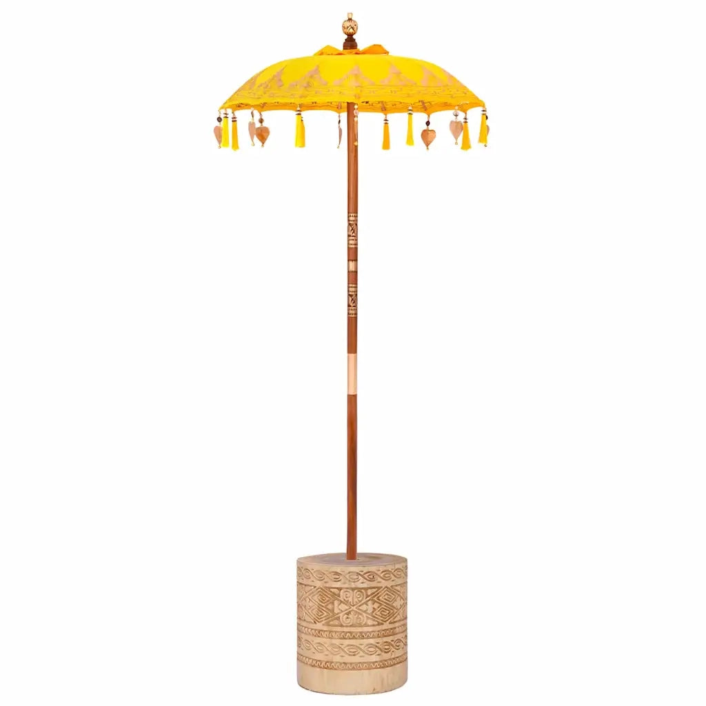 Parasol con Base Giallo e Marrone 250 cm Cotone, Legno 3356914