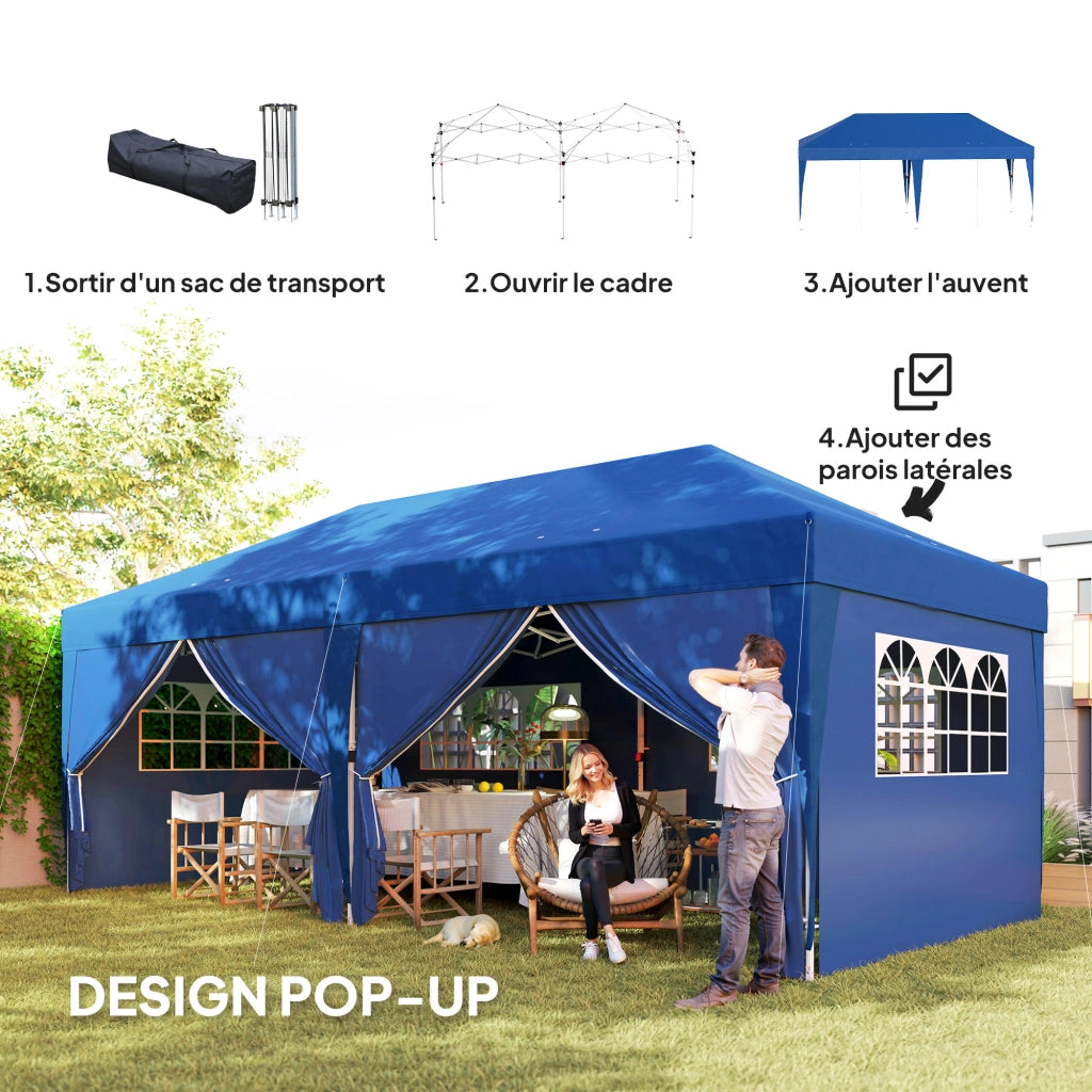 Tonnelle da giardino pieghevole 3x6 m con 6 pareti ¨C zephmum ¨C blu